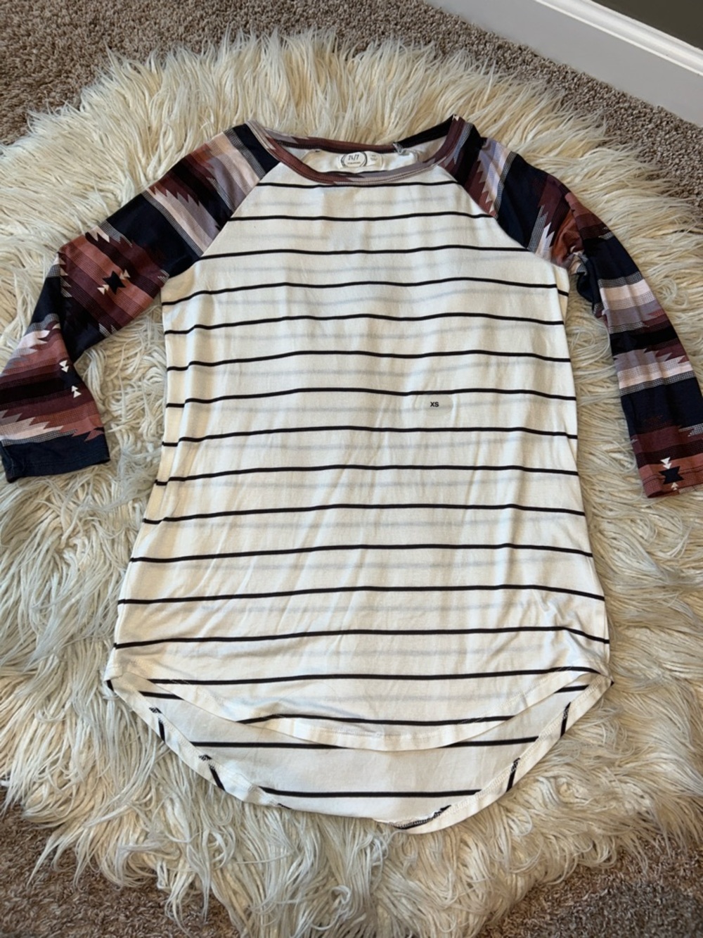 Maurices Aztec Tribal Striped Baseball Tee Medium 24/7 NWT